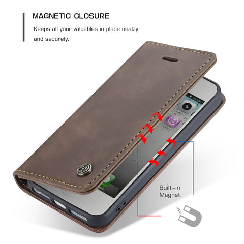 CASEME For iPhone 5s / iPhone SE (1st generation) / iPhone 5 Case  013 Series Card Holder Stand Leather Phone Cover