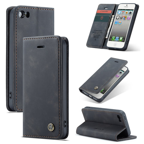 CASEME For iPhone 5s / iPhone SE (1st generation) / iPhone 5 Case  013 Series Card Holder Stand Leather Phone Cover