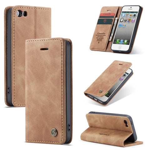 CASEME For iPhone 5s / iPhone SE (1st generation) / iPhone 5 Case  013 Series Card Holder Stand Leather Phone Cover