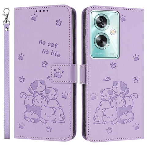 Phone Case For OnePlus Nord N30 SE 5G  /  Oppo A79 5G  /  A2 5G with Strap Cats Imprint Leather Cover