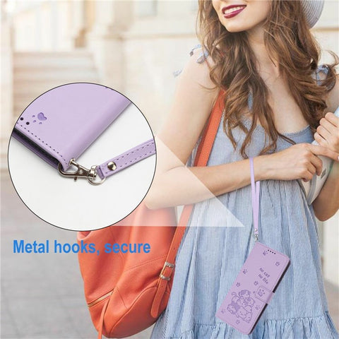Phone Case For OnePlus Nord N30 SE 5G  /  Oppo A79 5G  /  A2 5G with Strap Cats Imprint Leather Cover