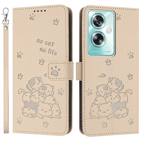 Phone Case For OnePlus Nord N30 SE 5G  /  Oppo A79 5G  /  A2 5G with Strap Cats Imprint Leather Cover