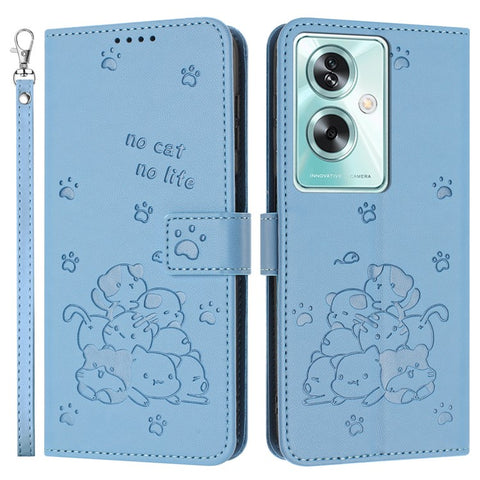 Phone Case For OnePlus Nord N30 SE 5G  /  Oppo A79 5G  /  A2 5G with Strap Cats Imprint Leather Cover