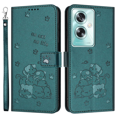 Phone Case For OnePlus Nord N30 SE 5G  /  Oppo A79 5G  /  A2 5G with Strap Cats Imprint Leather Cover