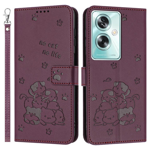 Phone Case For OnePlus Nord N30 SE 5G  /  Oppo A79 5G  /  A2 5G with Strap Cats Imprint Leather Cover