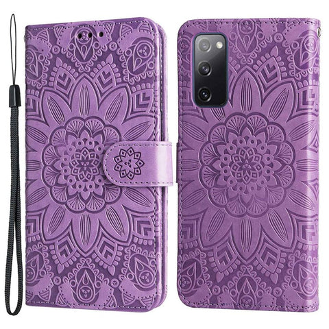 For Samsung Galaxy S20 FE / S20 FE 5G / S20 Lite Sunflower Imprinted PU Leather Case Stand Magnetic Clasp Wallet Phone Cover with Strap