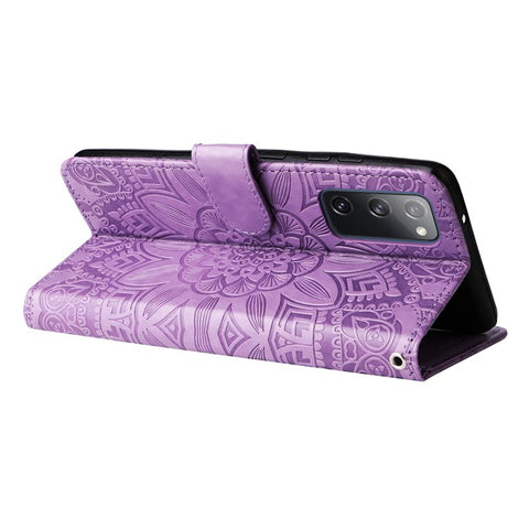 For Samsung Galaxy S20 FE / S20 FE 5G / S20 Lite Sunflower Imprinted PU Leather Case Stand Magnetic Clasp Wallet Phone Cover with Strap