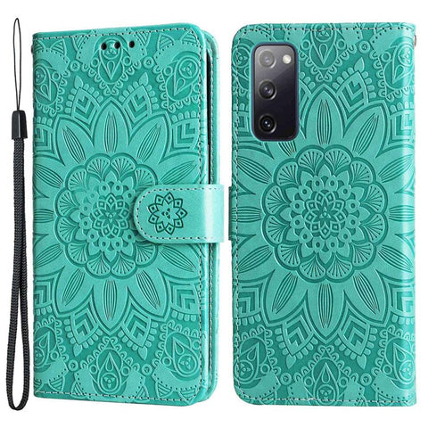 For Samsung Galaxy S20 FE / S20 FE 5G / S20 Lite Sunflower Imprinted PU Leather Case Stand Magnetic Clasp Wallet Phone Cover with Strap