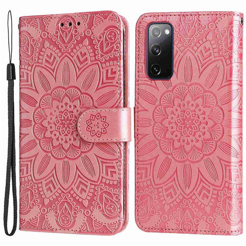For Samsung Galaxy S20 FE / S20 FE 5G / S20 Lite Sunflower Imprinted PU Leather Case Stand Magnetic Clasp Wallet Phone Cover with Strap