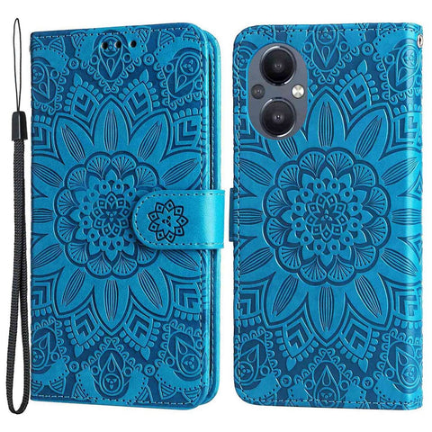 For Oppo Reno7 Z 5G / A96 5G / F21 Pro 5G / Reno7 Lite 5G / OnePlus Nord N20 5G PU Leather Phone Case Imprinted Sunflower Stand Magnetic Flip Wallet Cover with Strap