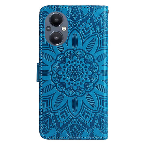 For Oppo Reno7 Z 5G / A96 5G / F21 Pro 5G / Reno7 Lite 5G / OnePlus Nord N20 5G PU Leather Phone Case Imprinted Sunflower Stand Magnetic Flip Wallet Cover with Strap