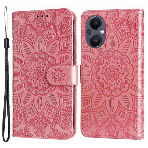 For Oppo Reno7 Z 5G / A96 5G / F21 Pro 5G / Reno7 Lite 5G / OnePlus Nord N20 5G PU Leather Phone Case Imprinted Sunflower Stand Magnetic Flip Wallet Cover with Strap