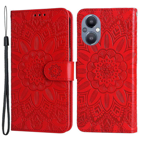 For Oppo Reno7 Z 5G / A96 5G / F21 Pro 5G / Reno7 Lite 5G / OnePlus Nord N20 5G PU Leather Phone Case Imprinted Sunflower Stand Magnetic Flip Wallet Cover with Strap