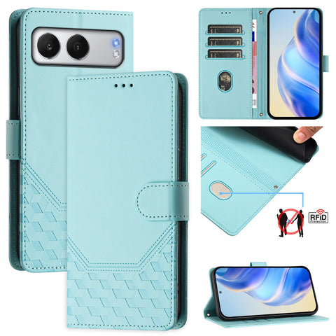 For OnePlus Nord 4 Case Imprinted Honeycomb RFID Blocking Leather Phone Cover with Strap