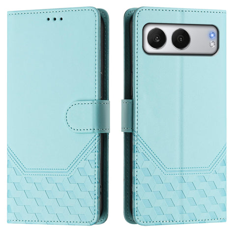 For OnePlus Nord 4 Case Imprinted Honeycomb RFID Blocking Leather Phone Cover with Strap