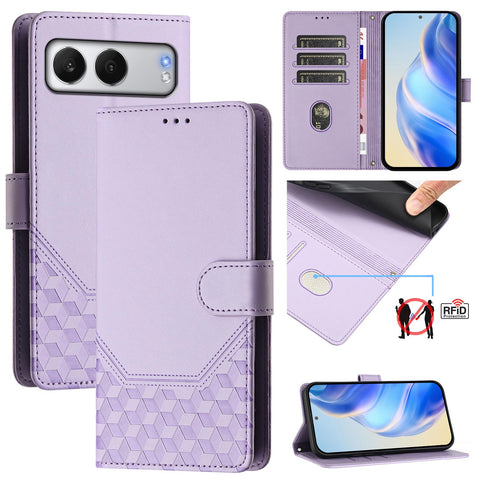 For OnePlus Nord 4 Case Imprinted Honeycomb RFID Blocking Leather Phone Cover with Strap