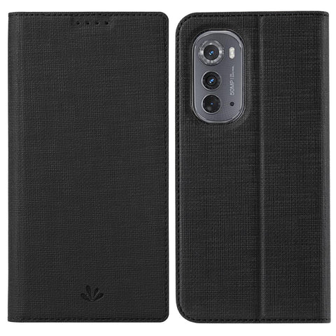 VILI DMX Series Drop-proof Phone Case for Motorola Edge (2022) 5G, PU Leather Magnetic Closure Flip Cover Stand with Card Holder