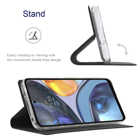 VILI DMX Series Drop-proof Phone Case for Motorola Edge (2022) 5G, PU Leather Magnetic Closure Flip Cover Stand with Card Holder