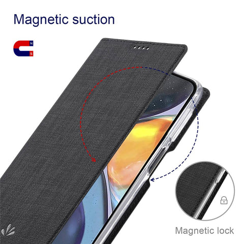 VILI DMX Series Drop-proof Phone Case for Motorola Edge (2022) 5G, PU Leather Magnetic Closure Flip Cover Stand with Card Holder