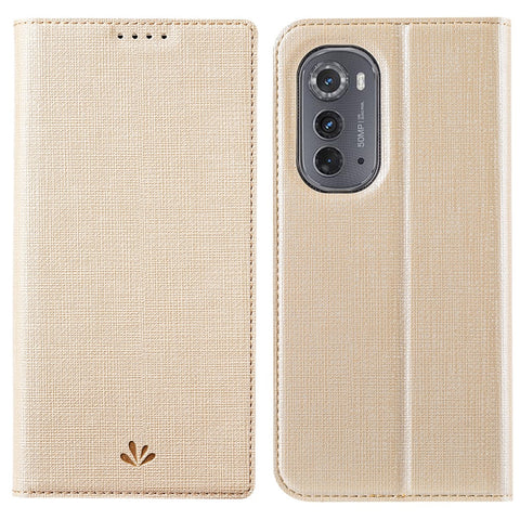VILI DMX Series Drop-proof Phone Case for Motorola Edge (2022) 5G, PU Leather Magnetic Closure Flip Cover Stand with Card Holder