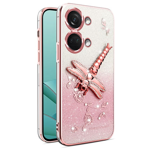 KADEM For OnePlus Ace 2V / Nord 3 5G Case Dragonfly Kickstand TPU Flowers Glitter Phone Cover