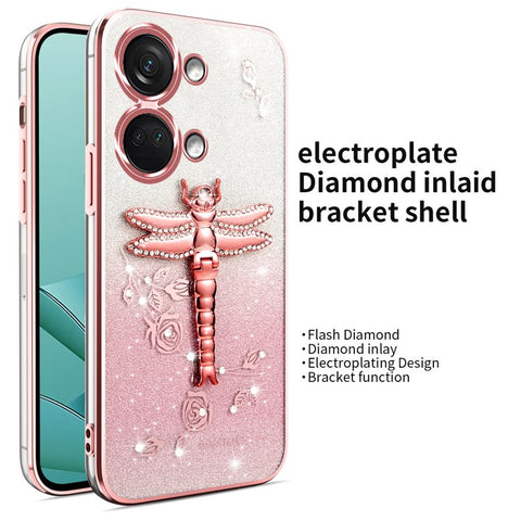 KADEM For OnePlus Ace 2V / Nord 3 5G Case Dragonfly Kickstand TPU Flowers Glitter Phone Cover