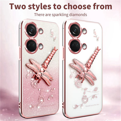 KADEM For OnePlus Ace 2V / Nord 3 5G Case Dragonfly Kickstand TPU Flowers Glitter Phone Cover