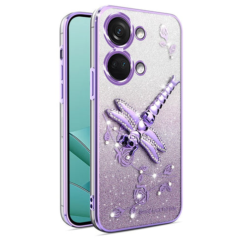 KADEM For OnePlus Ace 2V / Nord 3 5G Case Dragonfly Kickstand TPU Flowers Glitter Phone Cover