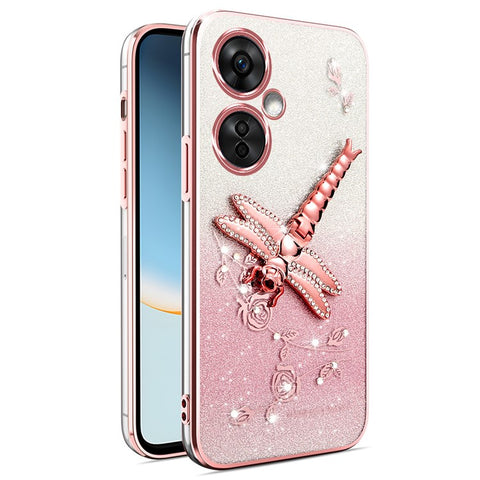 KADEM Case For Xiaomi Redmi 13C 5G / 13R 5G / Poco M6 5G Dragonfly Kickstand TPU Flowers Glitter Phone Cover