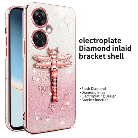 KADEM Case For Xiaomi Redmi 13C 5G / 13R 5G / Poco M6 5G Dragonfly Kickstand TPU Flowers Glitter Phone Cover