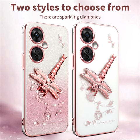 KADEM Case For Xiaomi Redmi 13C 5G / 13R 5G / Poco M6 5G Dragonfly Kickstand TPU Flowers Glitter Phone Cover