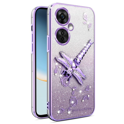 KADEM Case For Xiaomi Redmi 13C 5G / 13R 5G / Poco M6 5G Dragonfly Kickstand TPU Flowers Glitter Phone Cover
