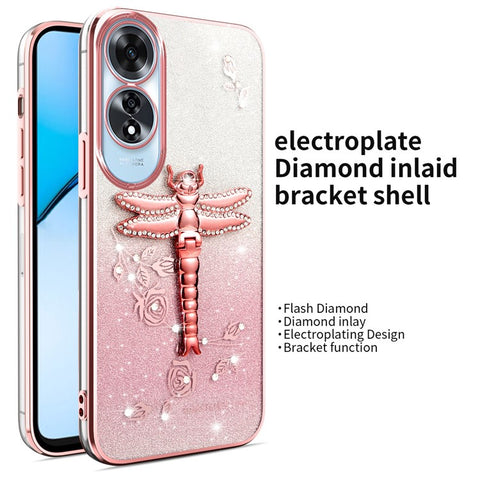 KADEM For Oppo A60 4G Case Dragonfly Kickstand TPU Flowers Glitter Phone Cover