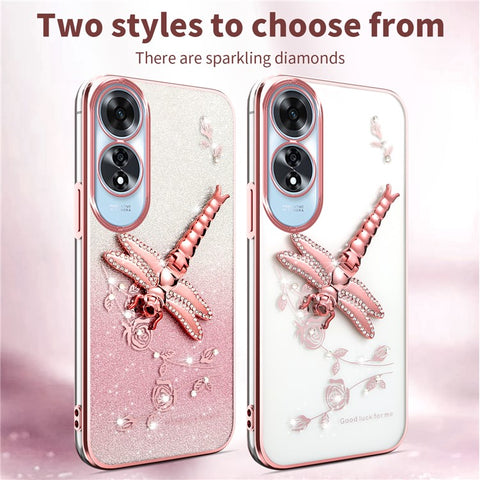 KADEM For Oppo A60 4G Case Dragonfly Kickstand TPU Flowers Glitter Phone Cover