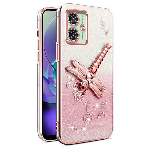 KADEM For Motorola Moto G64 5G / G54 5G Case Dragonfly Kickstand TPU Flowers Glitter Phone Cover