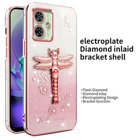KADEM For Motorola Moto G64 5G / G54 5G Case Dragonfly Kickstand TPU Flowers Glitter Phone Cover