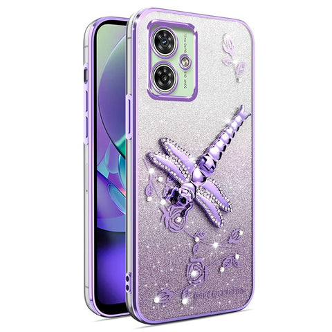 KADEM For Motorola Moto G64 5G / G54 5G Case Dragonfly Kickstand TPU Flowers Glitter Phone Cover