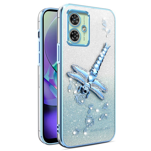 KADEM For Motorola Moto G64 5G / G54 5G Case Dragonfly Kickstand TPU Flowers Glitter Phone Cover