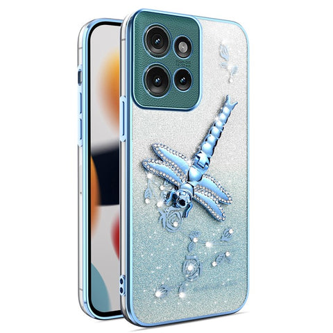 KADEM For Motorola Edge 50 5G Case Dragonfly Kickstand TPU Flowers Glitter Phone Cover