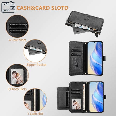 For Oppo Reno 9A Case Zipper Pocket Multiple Card Slots Leather Phone Cover