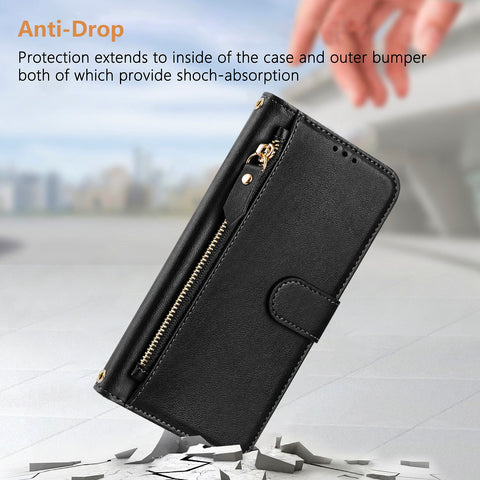 For Oppo Reno 9A Case Zipper Pocket Multiple Card Slots Leather Phone Cover