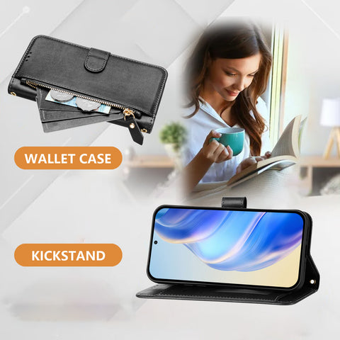 For Oppo Reno 9A Case Zipper Pocket Multiple Card Slots Leather Phone Cover