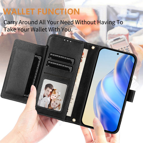 For Oppo Reno 9A Case Zipper Pocket Multiple Card Slots Leather Phone Cover