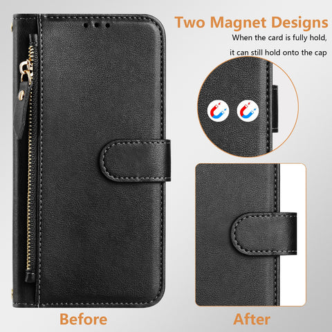 For Oppo Reno 9A Case Zipper Pocket Multiple Card Slots Leather Phone Cover