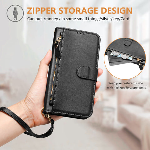 For Oppo Reno 9A Case Zipper Pocket Multiple Card Slots Leather Phone Cover