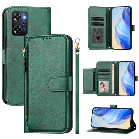 For Oppo Reno 9A Case Zipper Pocket Multiple Card Slots Leather Phone Cover