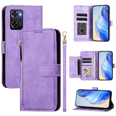 For Oppo Reno 9A Case Zipper Pocket Multiple Card Slots Leather Phone Cover