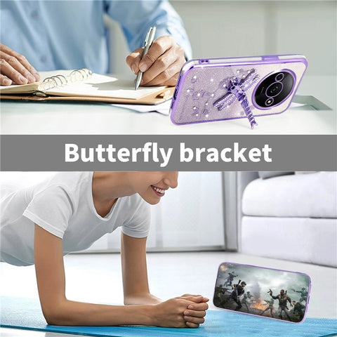 KADEM Case For Xiaomi Redmi A3 4G / A3x 4G / Poco C61 4G Dragonfly Kickstand TPU Flowers Glitter Phone Cover