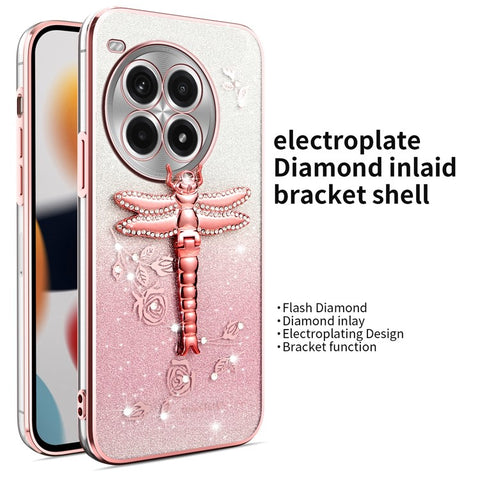KADEM For OnePlus Ace 3 Pro 5G Case Dragonfly Kickstand TPU Flowers Glitter Phone Cover