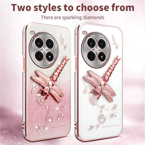 KADEM For OnePlus Ace 3 Pro 5G Case Dragonfly Kickstand TPU Flowers Glitter Phone Cover